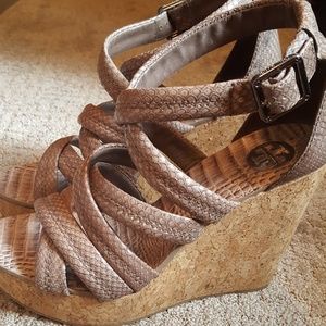 Tory Burch Snakeskin Cork Wedge